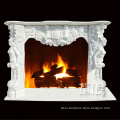 Carved decoration antique white marble fireplace mantel surround